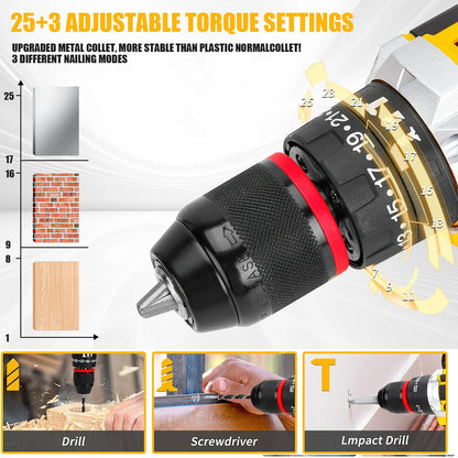 120 piece power tool kit with 21V cordless drill 3/8-inch keyless chuck 25+3 impact clutch maximum torque 45Nm tool kit