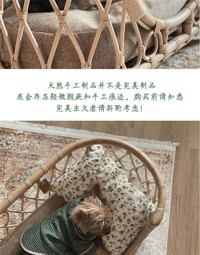 Natural Rattan Artist Pet Bed Weaving Princess Light Luxury Pet Bed Japanese Vintage Pet Products Haustierbett XY40CWC