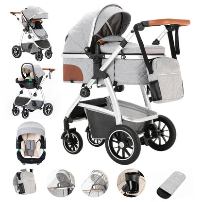 Baby Stroller 3 in 1 Easy Folding Multifunctional Stroller Travel Portable Baby Carriage Safety Seat EU Standard Aluminum Frame