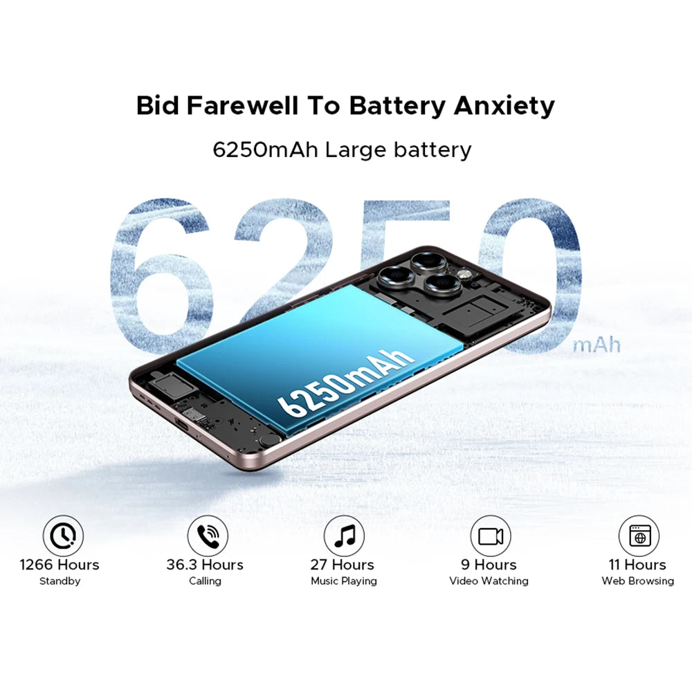 Global Version DOOGEE Note58 Pro Smartphone 6.75" HD+ Display 32GB(8+24) 256GB 6250mAh Battery NFC Android 15 Mobile Phone
