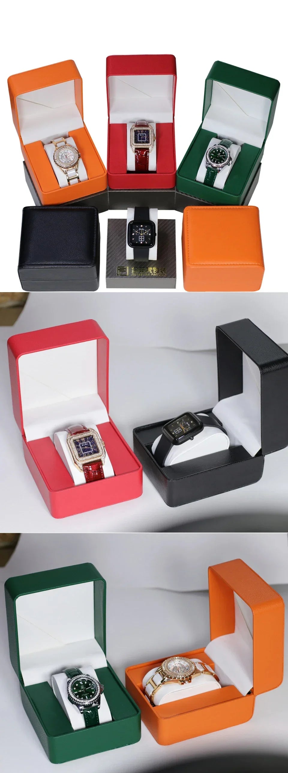 Black Single Watch Gift Box with Pillow PU Leather Wristwatch Display Case Organizer for Men Clamshell PU leather watch case