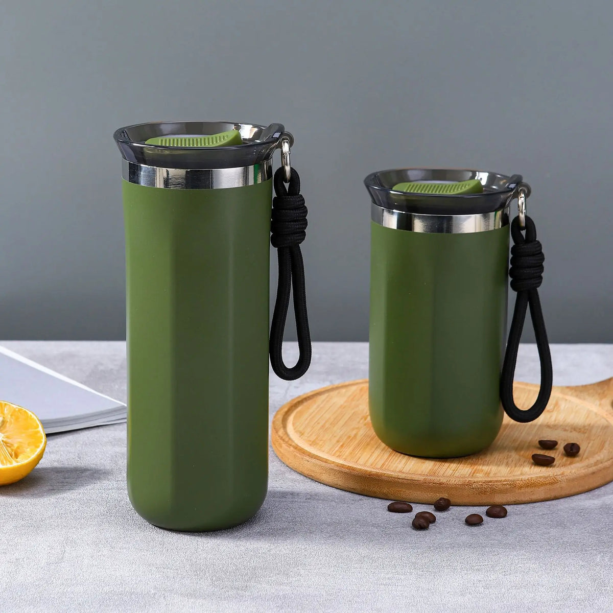 Vacuum Insulated Coffee Travle Mug Stainless Steel Thermo Bottle Cup Thermal Tumbler With Carrying Ring Flask for Hot Cold Drink