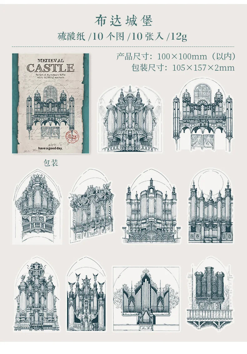10pcs/lot Memo Pads Material Paper Medieval Castle Journal Scrapbooking paper Card Background Decoration Paper