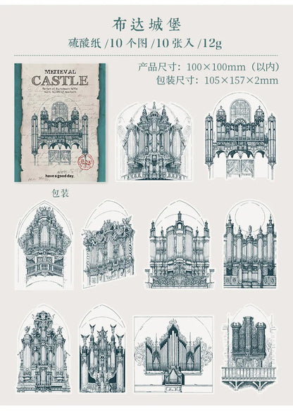 10pcs/lot Memo Pads Material Paper Medieval Castle Journal Scrapbooking paper Card Background Decoration Paper