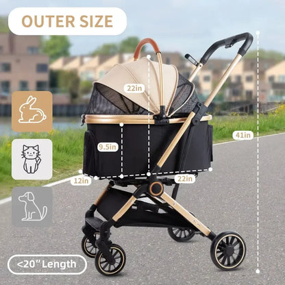 Pet Stroller 3 In 1 Foldable 4 Wheel For Small Medium Pets 50lbs Capacity Detachable Portable Travel Carrier With Storage