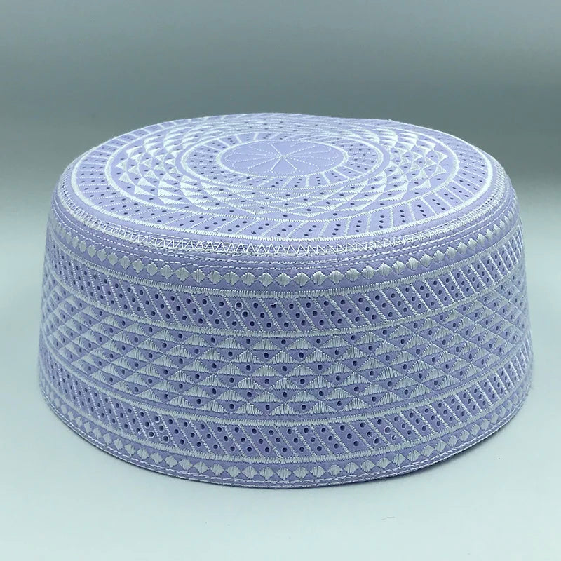 Muslim Men's Cotton Embroidered Prayer Hat Islamic Headscarf Leisure Saudi Arabia Style Topkippot Turban for Men's Clothing