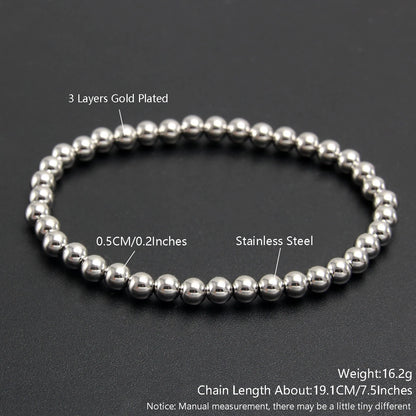 MHS.SUN Trend Stretch Stainless Steel Bracelets Gold Sliver Color 2MM 5MM 8MM Stacked Ball Beaded Bracelet For Women Men Jewelry