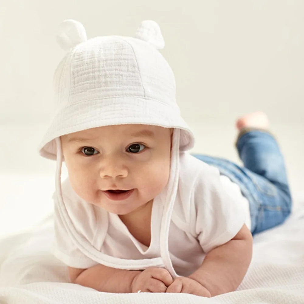 Baby Cotton Sun Hat New Children Outdoor Rabbit Ear Beach Caps Boy Girl Print Panama Hat Unisex Beach Bucket Hat For 3-12 Months