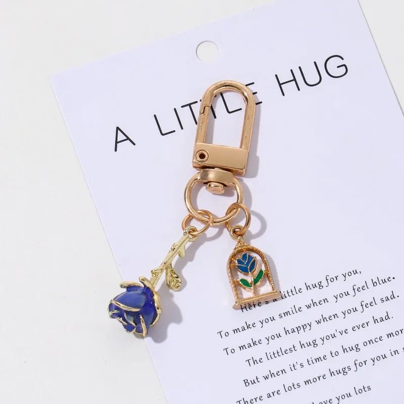 Random 2Pcs Valentine's Day Colored Rose Pendant Enamel Keychain Romantic And Beautiful Style Car Bag Keychain Gift Souvenir