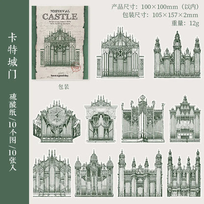 10pcs/lot Memo Pads Material Paper Medieval Castle Journal Scrapbooking paper Card Background Decoration Paper