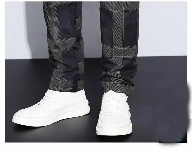 Autumn Winter Luxury Plaid Check Pattern Casual Pants Men Thick Business Elastic Waist Slim Fit Korean Pocket Long Trousers Male