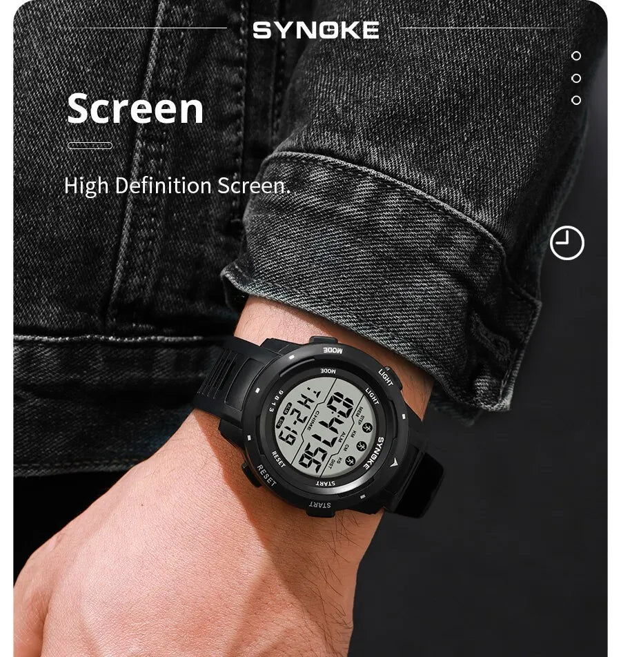 SYNOKE Men Digital Watch Sports Watches Timing Function Alarm Clock Waterproof 50M Digital Watch Military Clock Large Screen