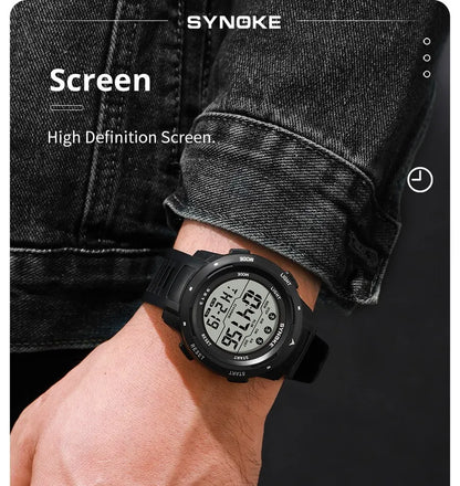 SYNOKE Men Digital Watch Sports Watches Timing Function Alarm Clock Waterproof 50M Digital Watch Military Clock Large Screen