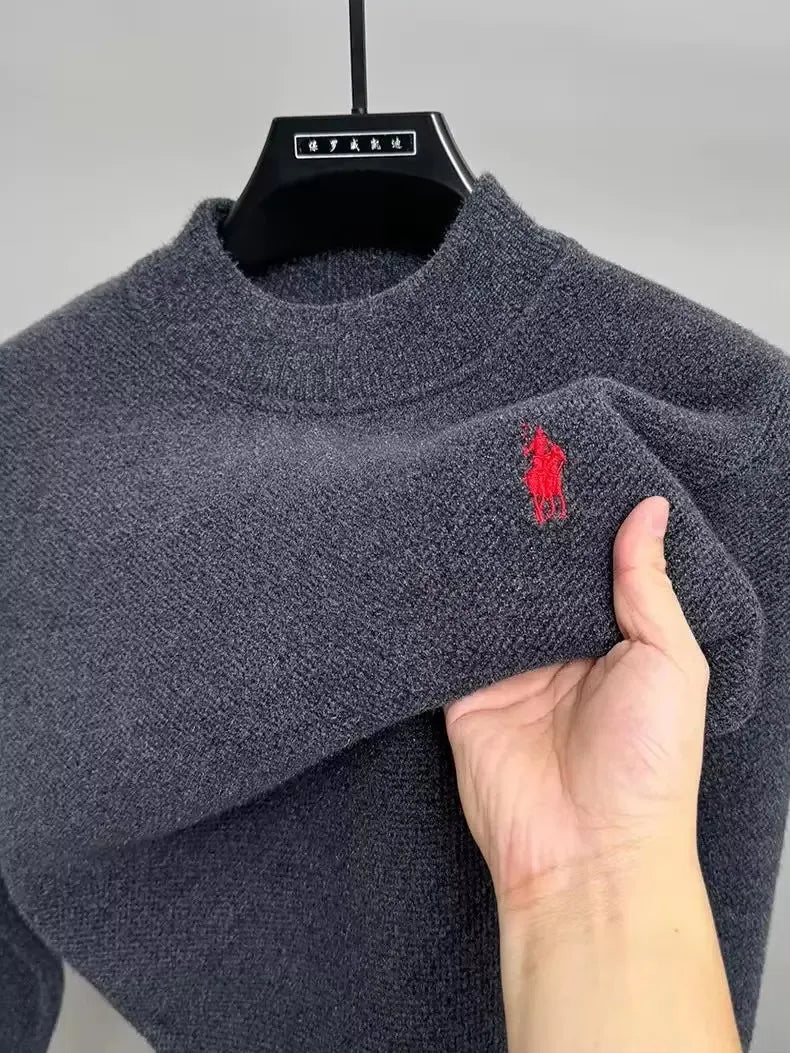 High end brand velvet sweater men's new designer fashion exquisite pony embroidery winter thick warm round neck knitted pullover