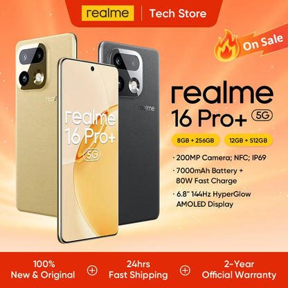 realme Smartphone 16 Pro Plus 5G 200MP Luma Color Camera 50MP Telephoto Camera 700omAh Battery 80w Charge Snapdragon 7 Gen 4