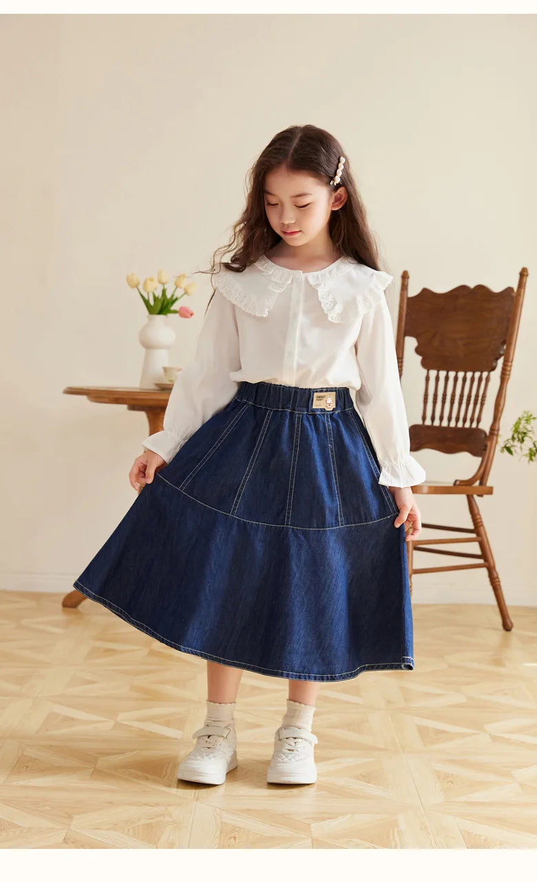 Fashion Girl Skirt Jeans Denim Skirt Mid Length A Line Teenager Girls Clothes Kids Children School Outfit Casual Plus Size