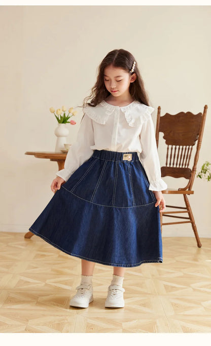 Fashion Girl Skirt Jeans Denim Skirt Mid Length A Line Teenager Girls Clothes Kids Children School Outfit Casual Plus Size