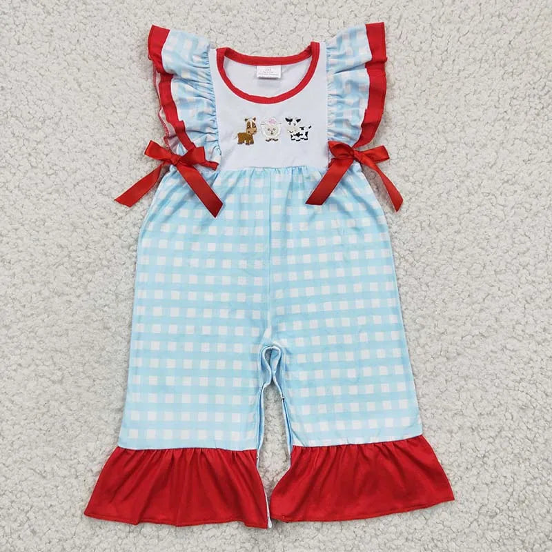 Wholesale Baby Girl Newborn Birthday Balloons Romper Bubble Embroidery Pink Plaid Bows Jumpsuit Kids Toddler Summer Clothes
