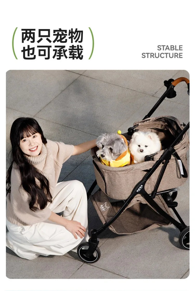 Large Space Detachable Pet Stroller One-Button Fold Portable Travel Cart for Dogs Cats