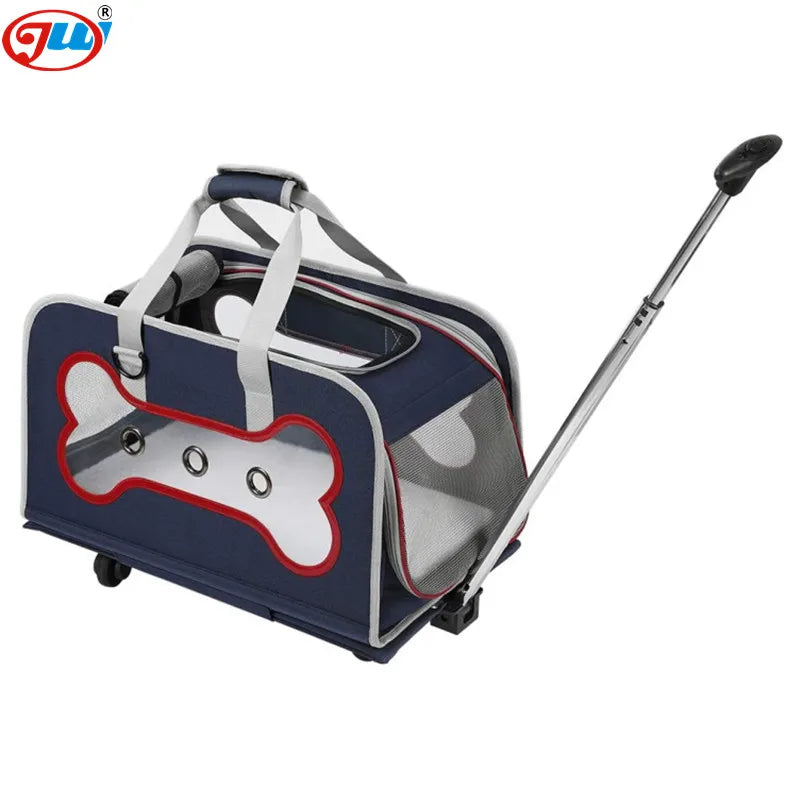 Stock Storage Airline Approved Hiking Large Rolling Stroller Wheeled Cat Dog Pet Trolley Carrier With Wheels for Large Dogs