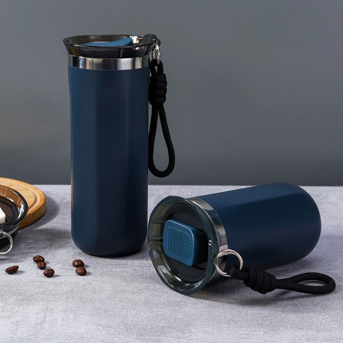 Vacuum Insulated Coffee Travle Mug Stainless Steel Thermo Bottle Cup Thermal Tumbler With Carrying Ring Flask for Hot Cold Drink