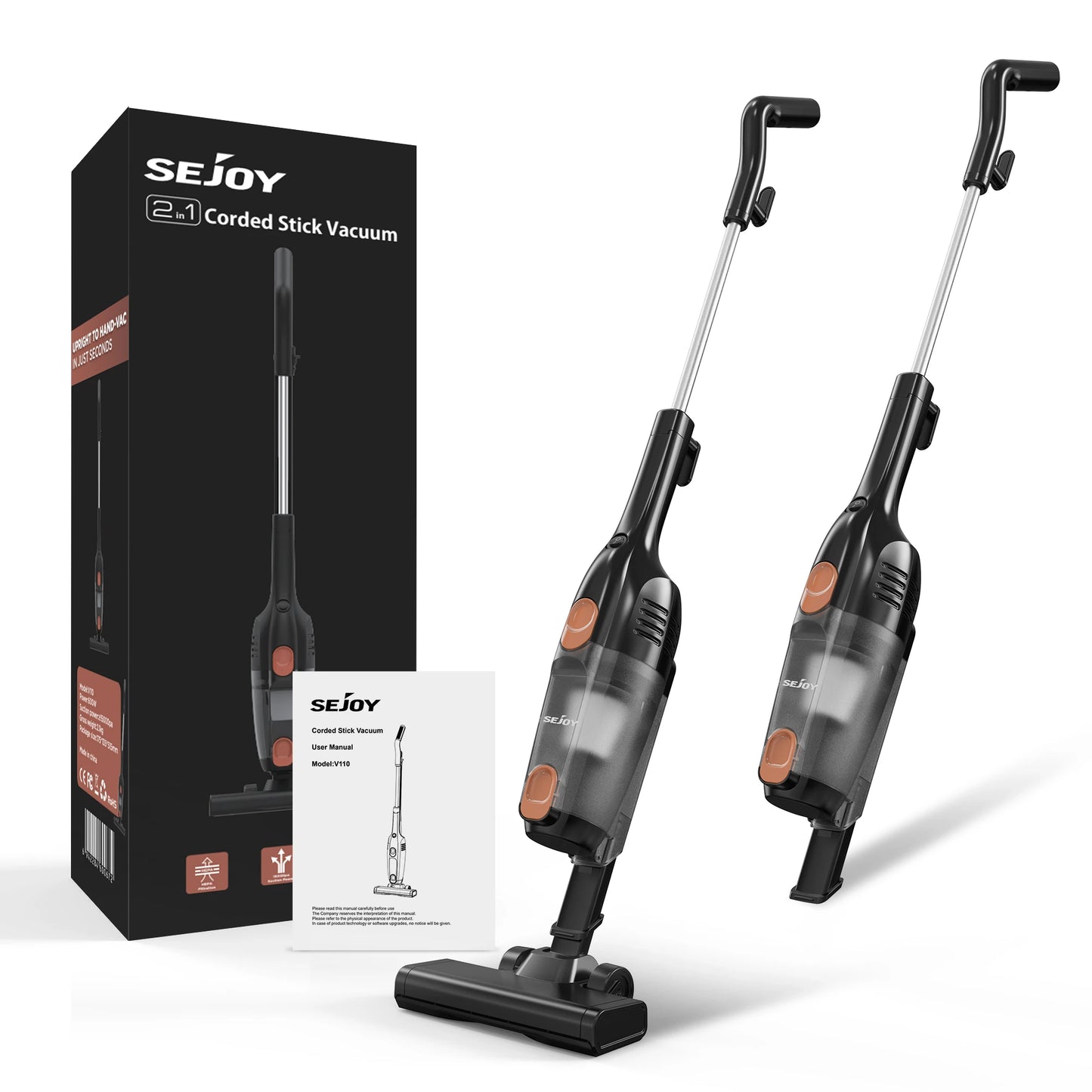 Sejoy 110/220v Corded Vacuum Cleaners 15Kpa Powerful Suction 600W Motor Stick Handheld Vacuum Cleaner for Home Pet Hair Carpet