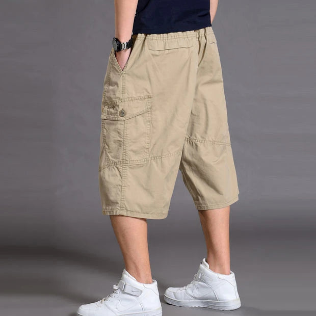 New Summer Men Cotton Thin Casual Shorts Man Elastic Waist Loose Jogger Cargo Shorts Pants Quality Male Straight Pants Size 6XL