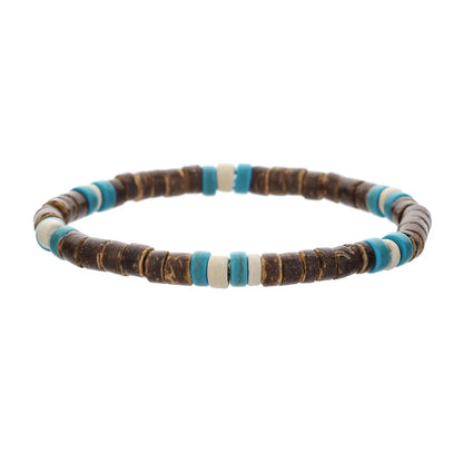 Coconut Wood Beaded Bracelet Eiastic Turquoise Stone Bead Bracelets for Men and Women Handmade Stacking Wooden Stretch Bracelets