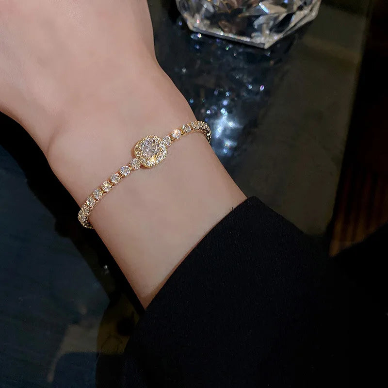 Full of Rhinestones Adjustable 18K Gold Plated Stainless Steel Bracelet For Women 2022 New Trendy Square Zircon Bracelet Jewelry