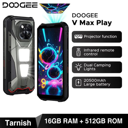 DOOGEE V Max Play 5G Projector Rugged Phone 6.78" Display 20500mAh Battery Dual Camping lights Dimensity 7300 NFC Smartphone