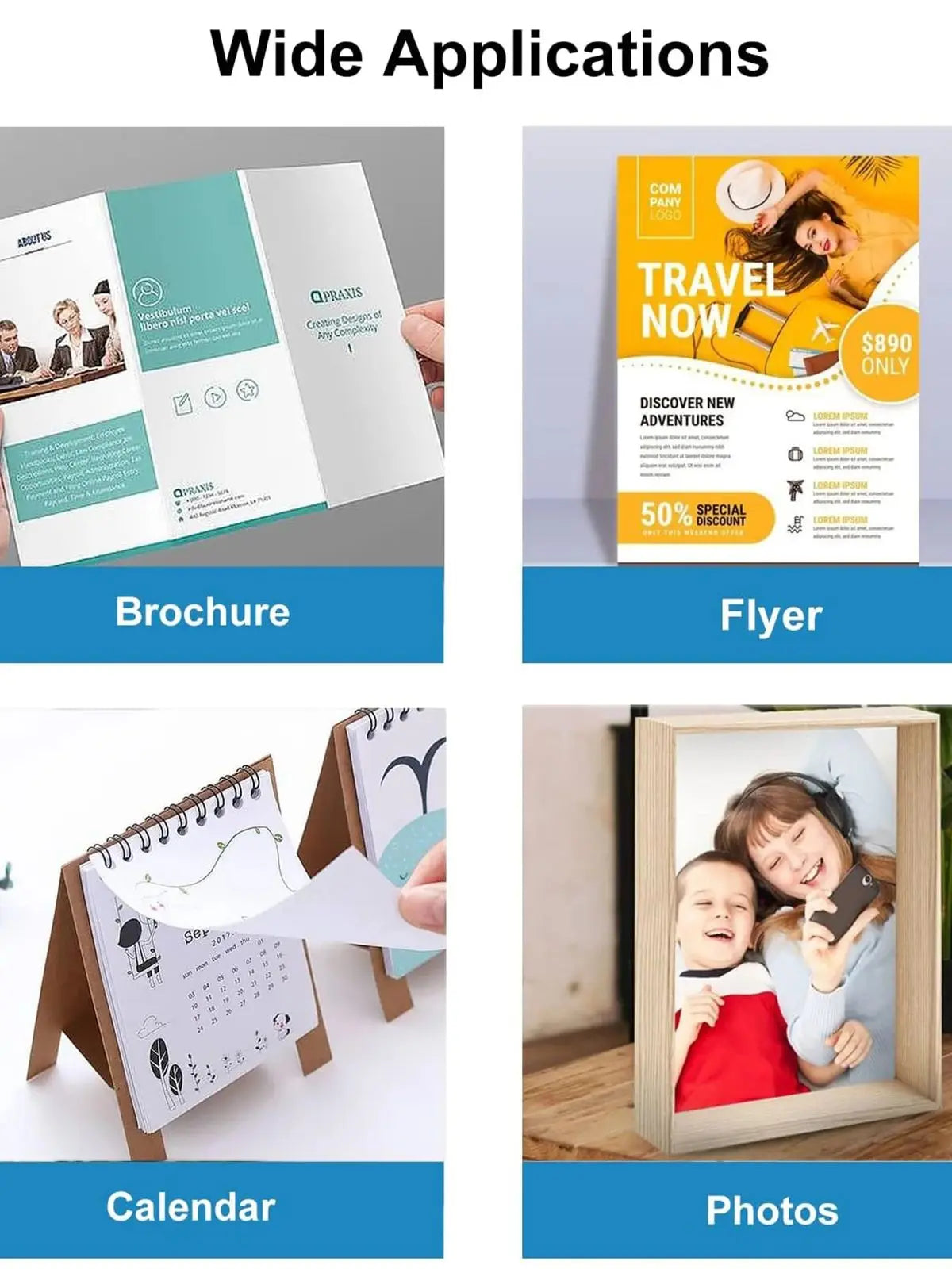 100 Sheets A4 Printable Single Side Photo Paper for Inkjet Printer, Bright Color, Suitable for Photography, Family, Festivals