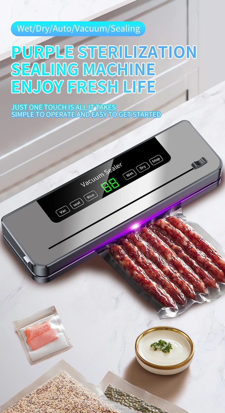Electric Vacuum Sealer Machine Dry/Wet Food Packaging Vacuum Sealing Bags Food Storage Vacuum Packaging Machine for Kitchen