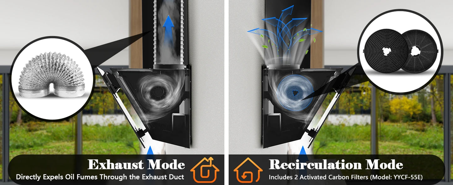 90cm Wall Hood, A+++ Energy Class, 400 m³/h, Touch Control, LED Light, Black Stainless Steel/Glass, Quiet 58 dB‌