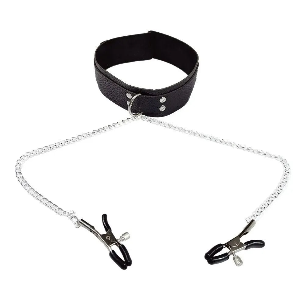 Leather Slave Choker Collar Necklace BDSM Bondage Cosplay Fetish Flirting Erotic Accessory Toy For Adult Couple Intimate Game
