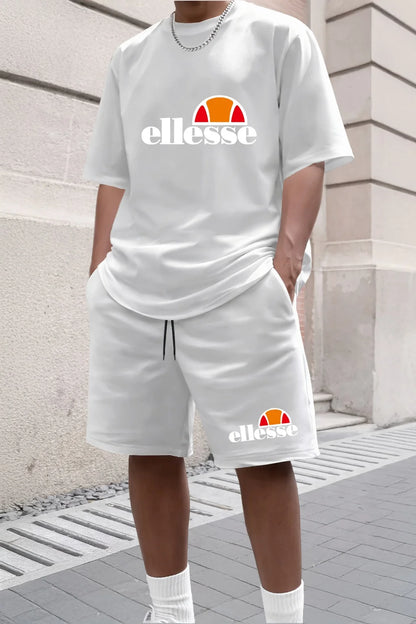 Men's Summer Casual and Fashionable Round Neck Short Sleeved T-shirt+shorts Breathable Sports Set Two-piece Set