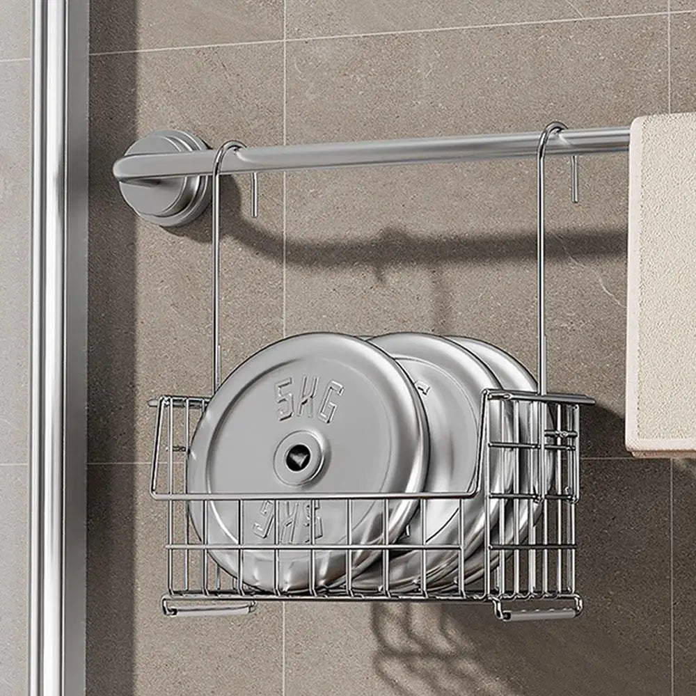 Stainless Steel Bathroom Shelf No-Drill Shower Holder Hanging Organizer Tall-Rail Shower Storage Rack Shower Basket With Hooks