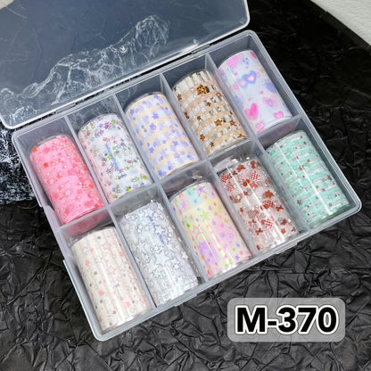 10 Rolls New Design Fresh Nail Foils for Transfer Paper Sticker Plaid Sliders Denim Nails Wraps DIY Bowknot Nail Art Decorations