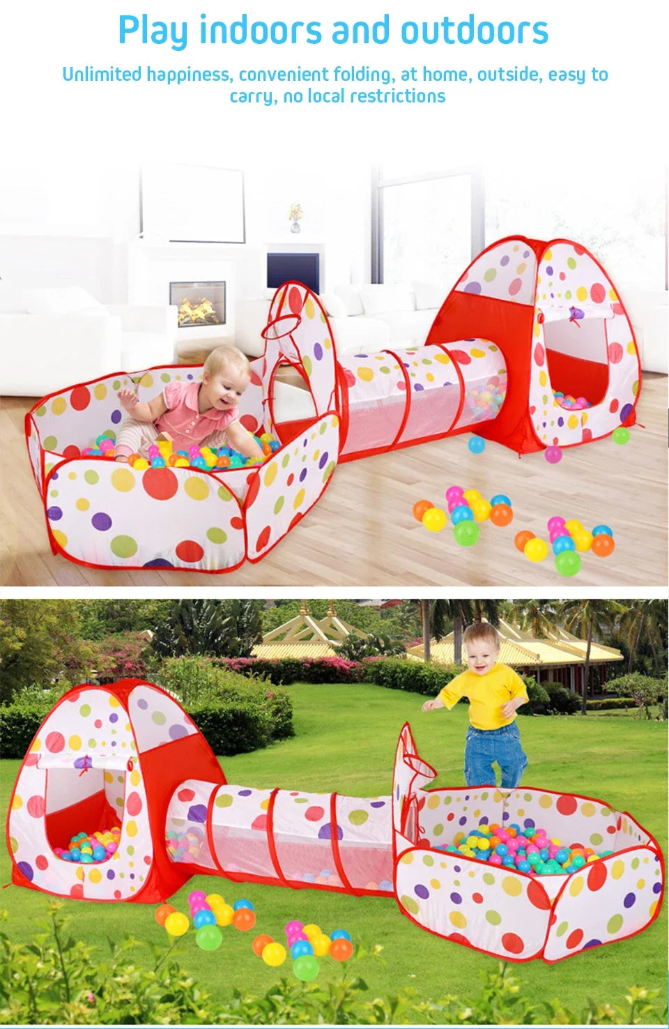 IMBABY 3 in 1 Ball Pool Folding Tent Tunnel for Children Ball Pit Playpen Crawling Tunnel Playground Corral Demgames Games Fence