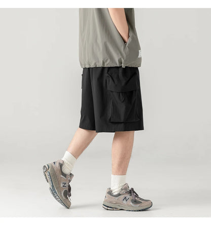 2025 Summer New Japanese Style Large Size Thin Shorts Men Loose Knee Cargo Shorts Hip Hop Streetwear Male Short Trousers