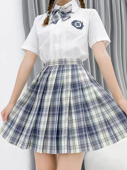 JMPRS Plaid Women Pleated Skirt Bow Knot Summer High Waist Preppy Girls Dance Mini Skirt Cute A Line Harajuku Sexy Japan Faldas