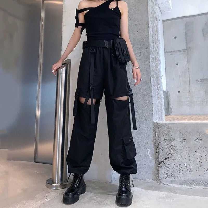 Casual Pants Women Cargo Korean Style Solid Spring Young Ladies Elastic Waist Popular Street Wear  Simple Ins Cozy Cool