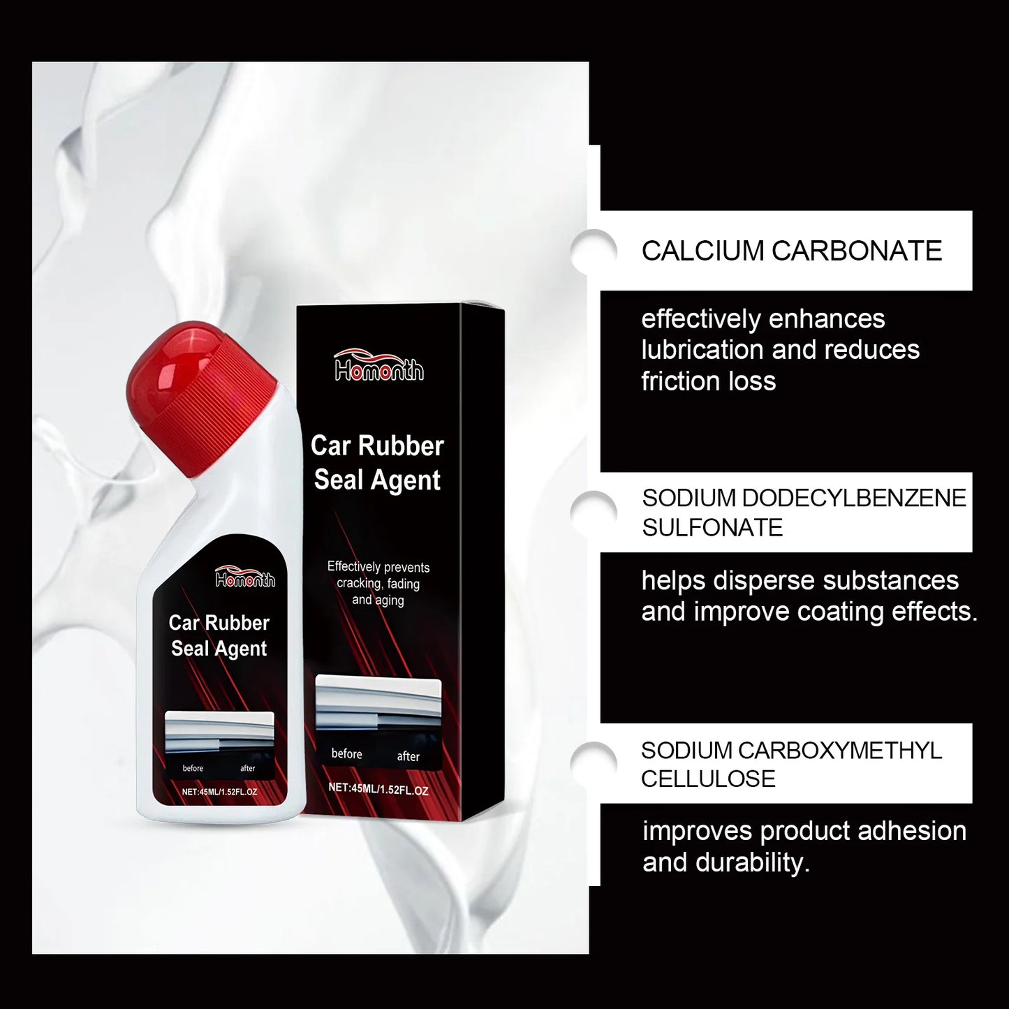 Car Rubber Care Agent–Anti-Aging, Repairs,Restores Black Luster,Resists High & Low Temperatures,Gentle Formula,Non-Corrosive