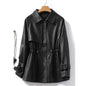 M-4XL Women's Sheepskin Coat Fashion Khaki Zipper Elastic Waist Female Long Sleeve Casual Loose Split Leather Jackets 2024 New