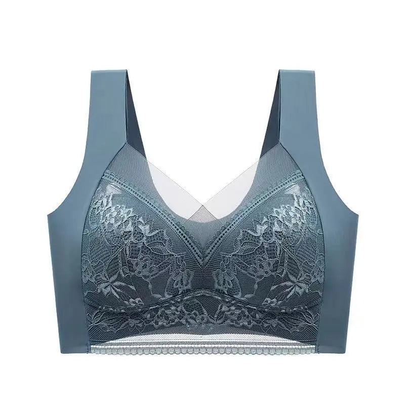3Pcs Women Lace Bra Perspective Push Up Ice Silk Deep V Bralette Bra Sexy Lingerie Tops Plus Size Cup Mom's underwear L-5XL