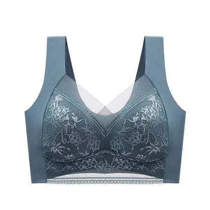 3Pcs Women Lace Bra Perspective Push Up Ice Silk Deep V Bralette Bra Sexy Lingerie Tops Plus Size Cup Mom's underwear L-5XL
