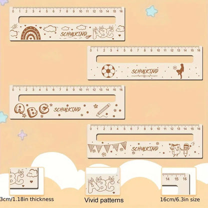 4-Pack Wooden Ruler Reading Aid with Four Different Patterns Handmade Back-to-School Gift Perfect School Start Present