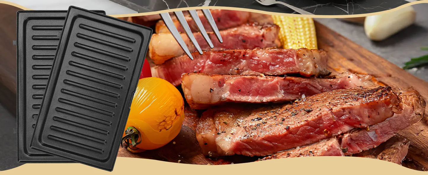 Aigostar 750W Sandwich Maker/Grill/Waffle 3 in 1. Compact Size with Automatic Thermostatic System, Non-Stick and Removable Plate