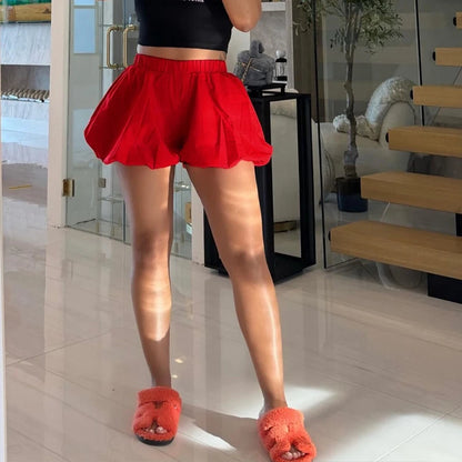 Weird Puss Casual Simple Puffy Shorts Women Autumn Solid Hipster High-Waisted Mini Bottom Wild Basic Streetwear Trend Underside