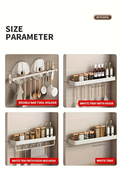 30-50Cm Kitchen Seasonings Rack Pepper Wall-Mounted Hook Cabinet Storage Spatula Tool Storage Kitchen Accessories