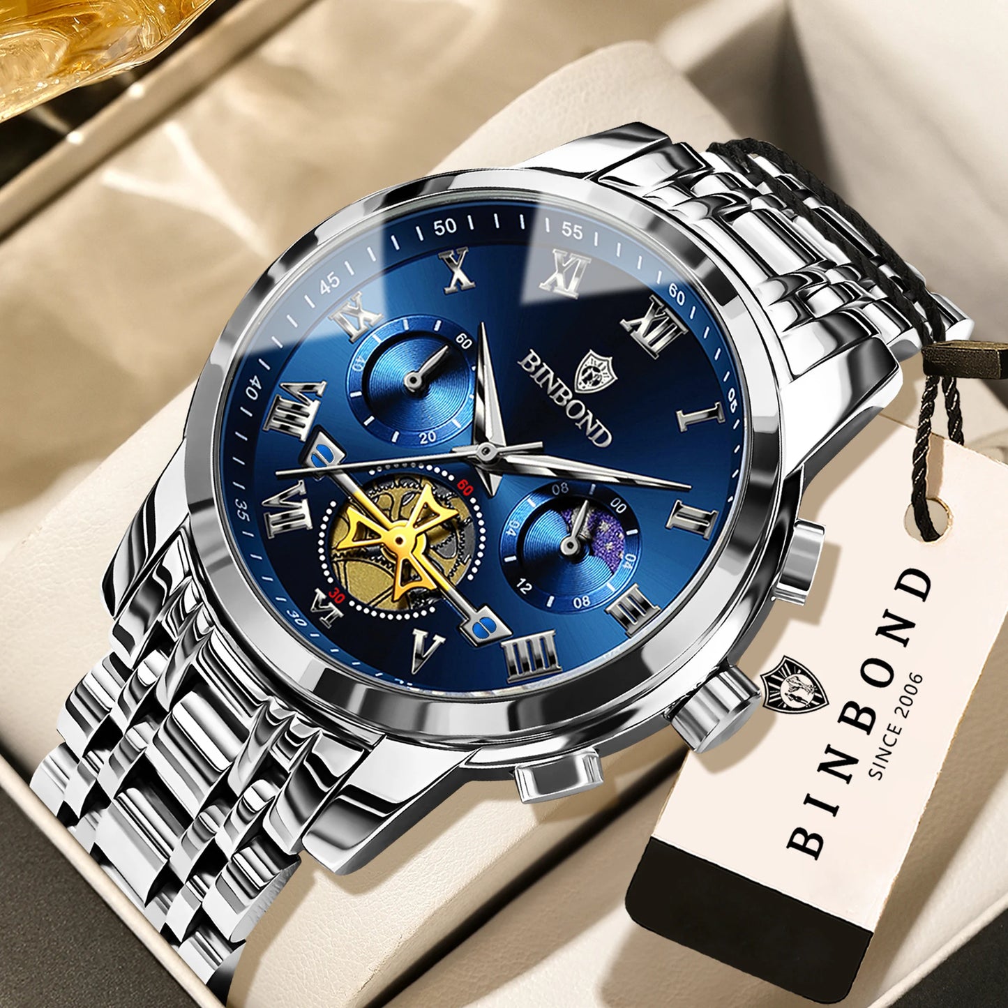 BINBOND Chronograph Men's Watches Accurate Quartz Watch For Men Luxury Luminous Waterproof StopWatch Durable Reloj